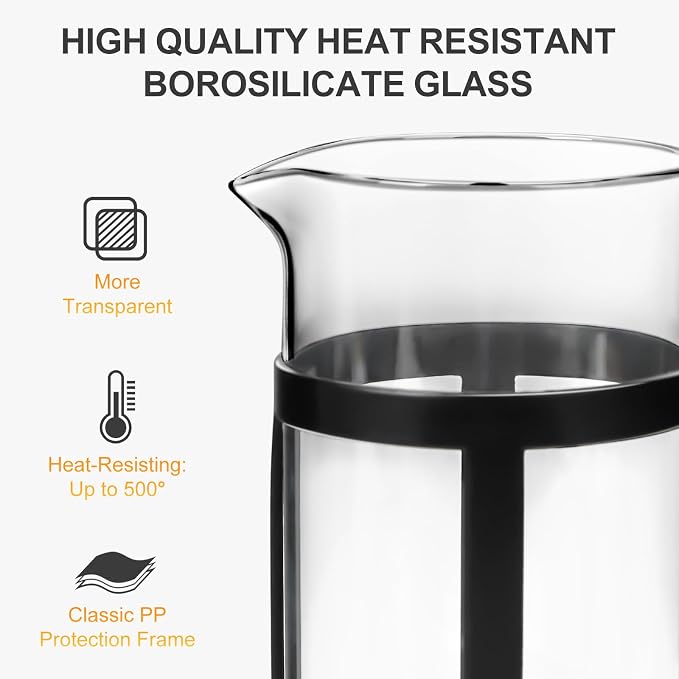 Chiallco Mini French Press Coffee Maker, Heat Resistant Thickened Borosilicate - Image 2