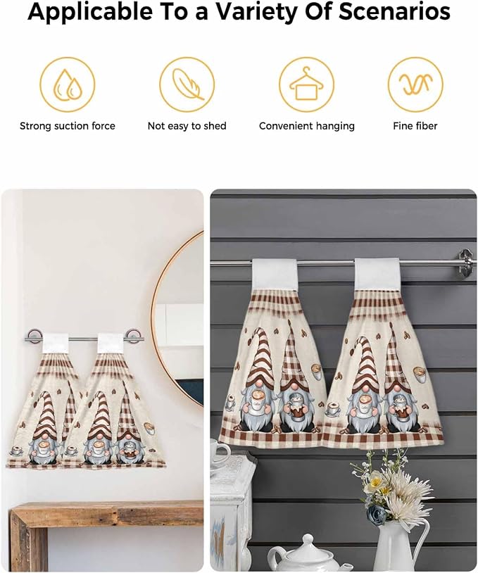 Hanging Kitchen Towels Gnome Holding Coffee Cup Bathroom Hand Towels - Image 4