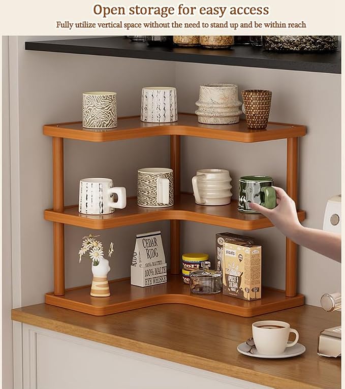 3-tier Kitchen countertop corner spice rack, household Cupboard Cabinet coffee - Image 4