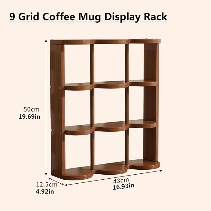 Wooden Coffee Mug Display Rack, Freestanding Grid Vintage Coffee Cup Display - Image 2