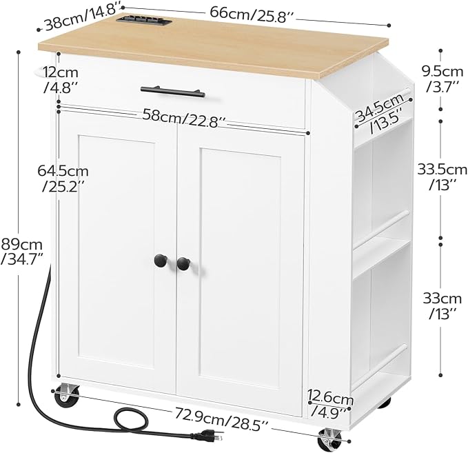 HOOBRO Kitchen Island with Power Outlet, Kitchen Storage Island with Spice Rack - Image 5