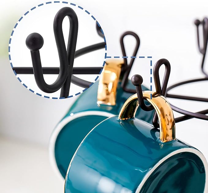 VANRA Coffee Mug Holder Stand 6 Hooks Rotating Mug Rack Countertop - Image 3