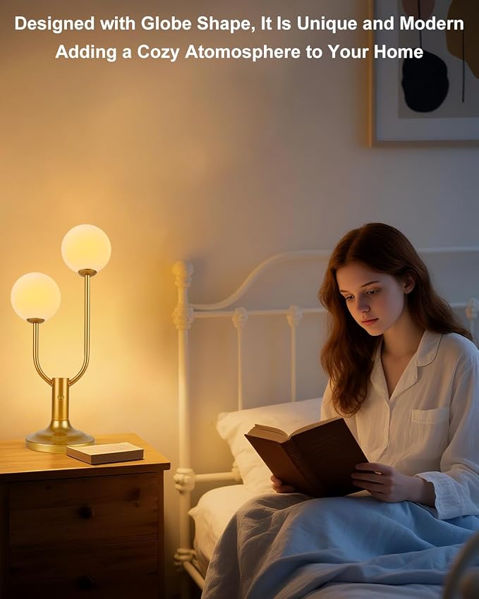 Lightdot Globe Table Lamp for Bedroom Mid Century Modern Gold Small Desk Lamp - Image 4