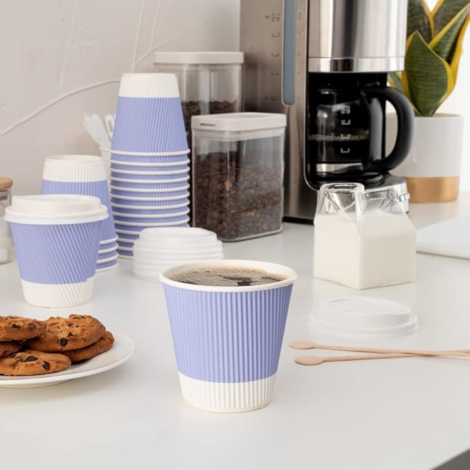 Restaurantware Ripple Wall Coffee Cups 25 Count 8 Ounce Insulated Light Purple - Image 8