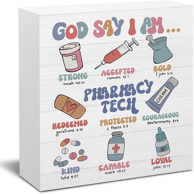 Cute Pharmacy Wood Box Sign Office Desk Decor Christmas Birthday Bible Religion by Unknown