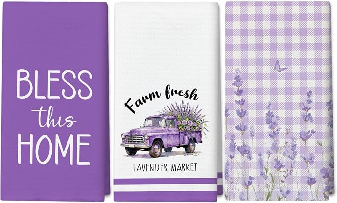 WwongxianB Bless This Home Lavender Kitchen Towels Decorative Set of 3 by WwongxianB