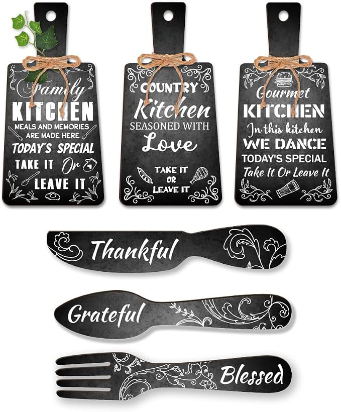 PH PandaHall 6pcs Cutting Board Eat Sign Set Black and White Chalk Text Wooden by PHPandaHall