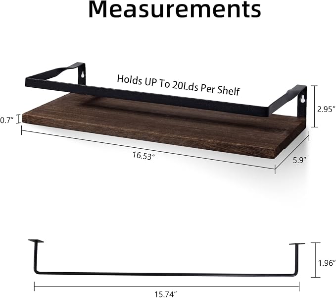 Uten Floating Shelves, Wall Shelves Set of 2, Wall Mounted - Image 3
