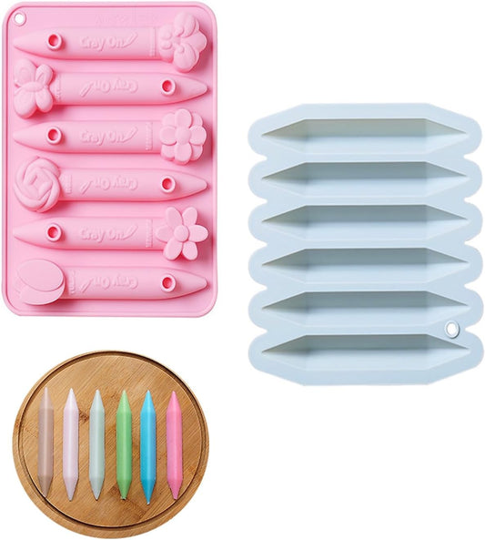 Crayon Mold, 2 Pack Crayon Recycling Molds, 3D Crayon Silicone Mold Tipped Crayon Mold Oven Safe Candy Chocolate Making Molds for Kids Reusable Triangular Flower Crayon Molds for DIY Crayons.