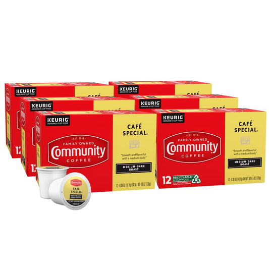 Community Coffee Cafe Special, Medium-Dark Roast, K-Cup for Keurig Brewers, 12 Count (Pack of 6)