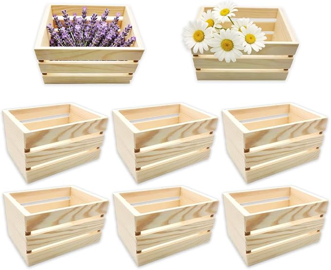 6-Pack 5 Inch Natural Pine Wooden Crates, Unfinished Rustic Nesting Wood Boxes by Unknown