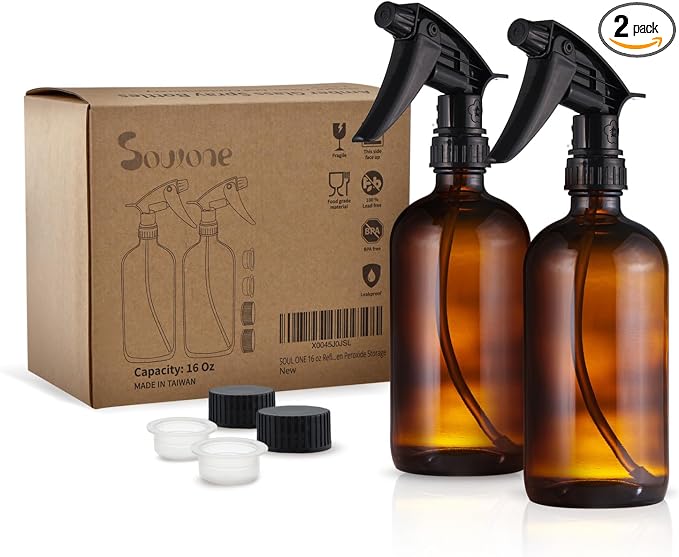 SOUL ONE 16 oz Refillable Amber Glass Spray Bottles by SOULONE