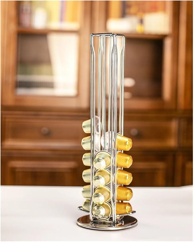 Silver Coffee Capsule Tower 360 Degree Rotating Base Storage Rack Holds 40 Pods - Image 4