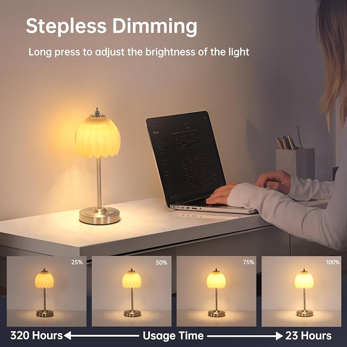 Shenmoyl Tulip Table Lamp with 5200mAh Battery & Touch Control, Cordless Small - Image 5