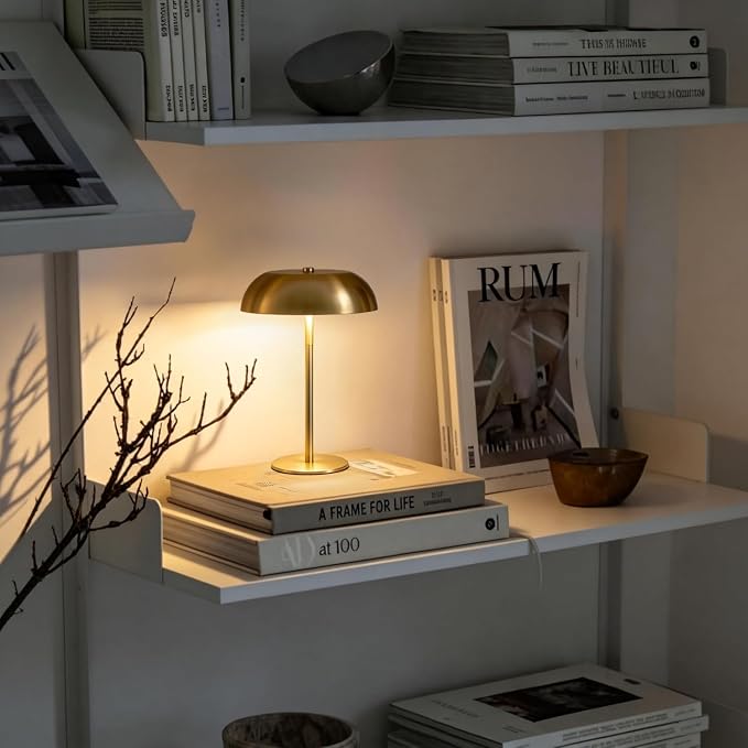 Portable LED Mushroom Table Lamp, Cordless Gold Table Lamp - Image 5
