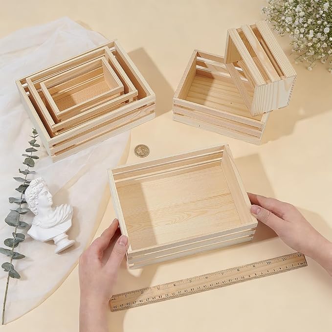OLYCRAFT 6Pcs Small Wooden Crates Mini Rustic Wood Basket Box Rustic Wooden - Image 3