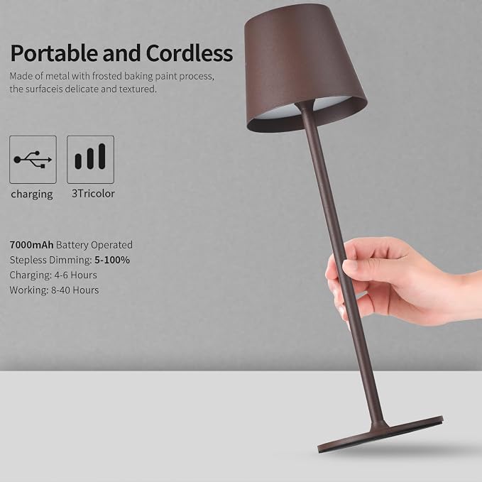 BGFHome Cordless Table Lamp LED Desk lamp, 5000mAh Rechargeable Touch Night - Image 3