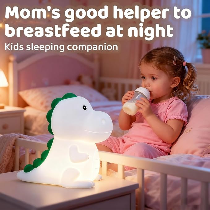 Dinosaur Night Light Adults Kids, LED Dimmable Animal Silicone Sleep Night Lamp - Image 4