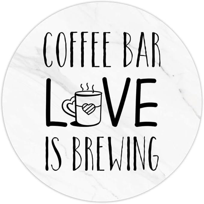 100pcs Vinyl Peel and Stick Circle Decals, Coffee Bar Love is Brewing Labels by Cheyan