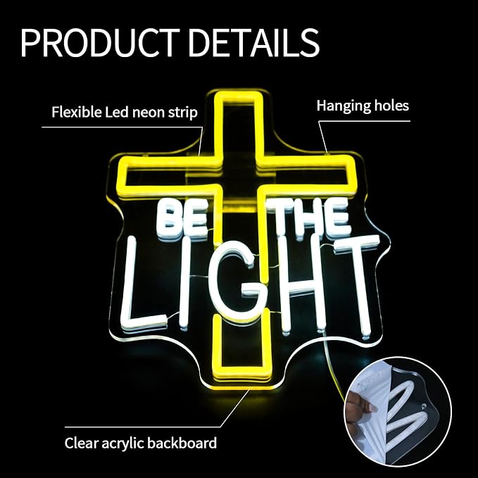 Be The Light Neon Sign for Wall Decor Dimmable Christian Letters Led Neon - Image 6