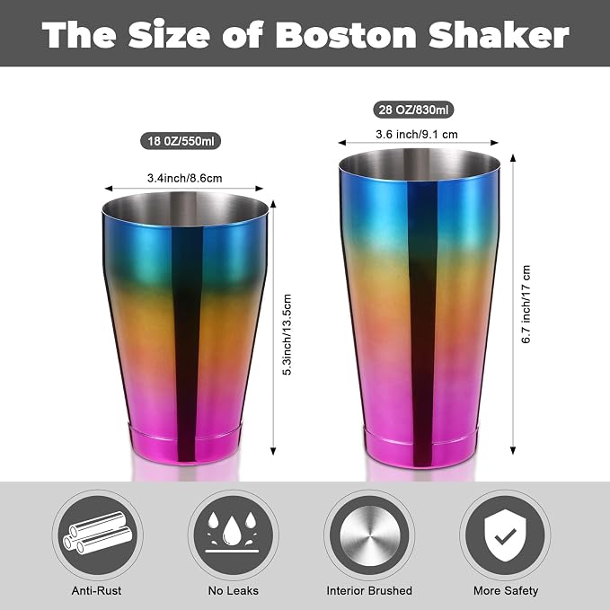Sabary 6 Pcs Cocktail Shakers Professional Bar Shaker Boston Set Stainless - Image 2