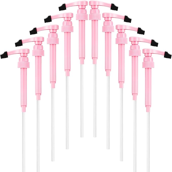 Patelai 10 Pcs Pink Syrup Pump for 25 Oz/750 ml Bottle, No Spill Tip Cover by Patelai