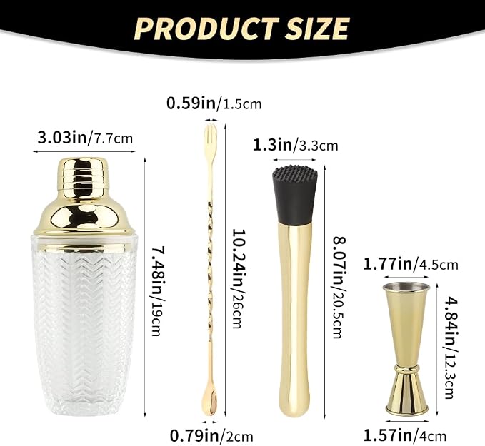 Gold Cocktail Shaker Set with Measuring Jigger, Mixing Spoon & Muddler – Home - Image 2