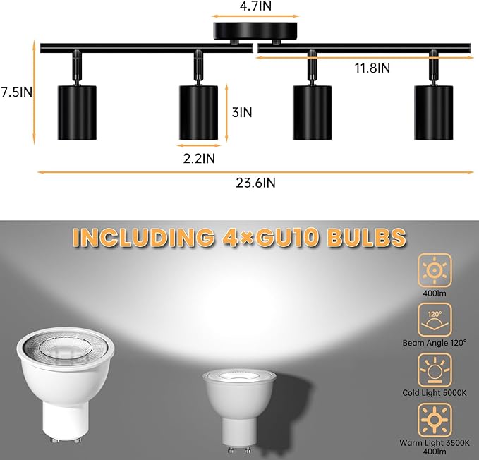 LED 4 Light Track Lighting Kit, Modern Track Light Fixture - Image 3