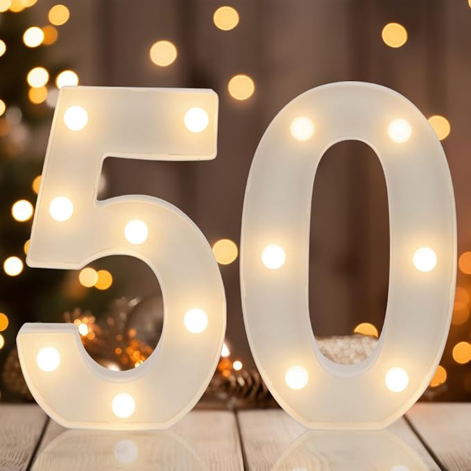 Light Up 50 Number Lights, Warm White Decorative LED Light Up Numbers, Battery by Weareyourgoodpartners