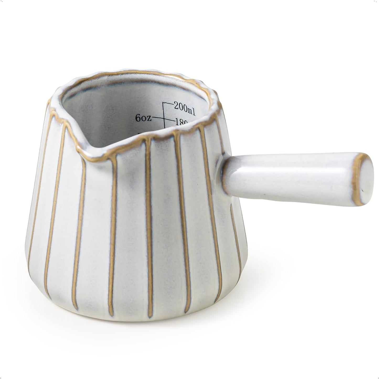 Ceramic Espresso Cups, Espresso Measuring Cup with Handle, Expresso Shots Cups with Scale, Espresso Accessories, 200ML /6 OZ, Cream White