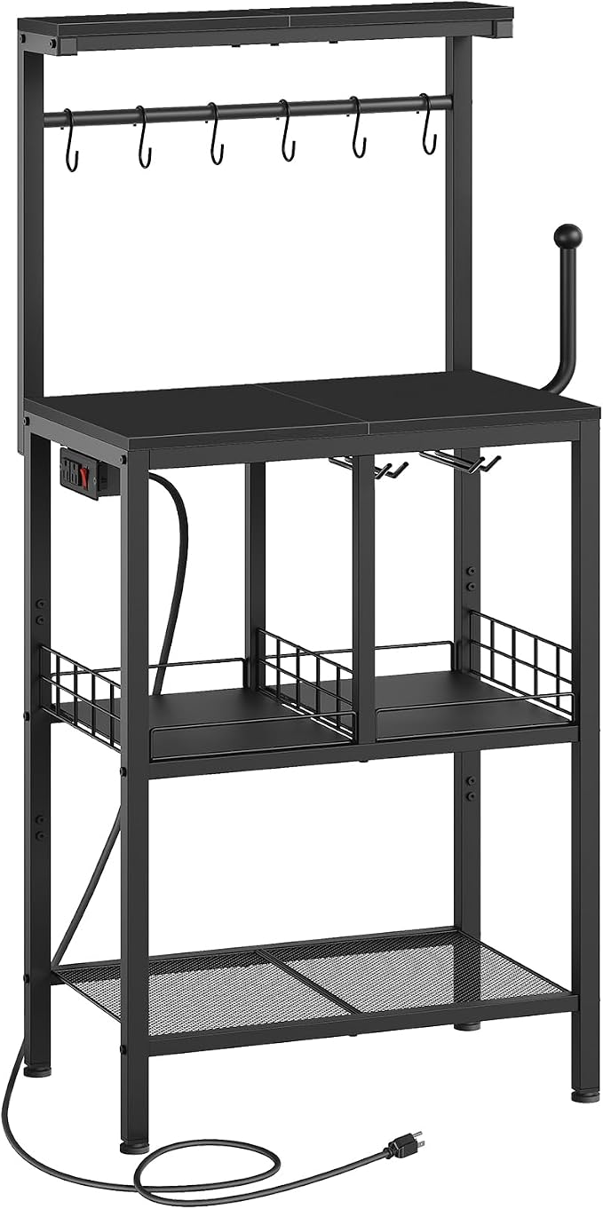 YATINEY Bakers Rack with Power Outlet, Microwave Stand with Paper Holder by Yatiney