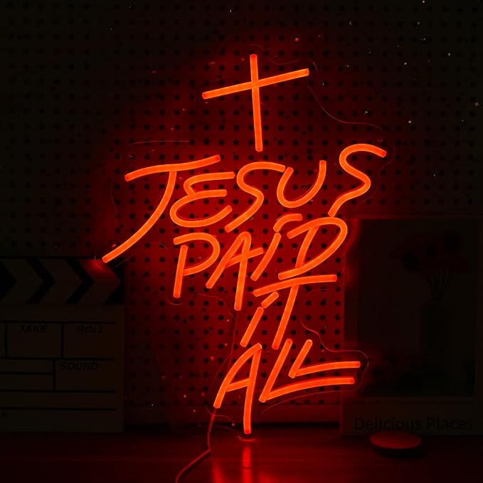 Jesus Paid It All Neon Sign Red Cross Neon Light by LIUOZHTEALEDNEONSIGN