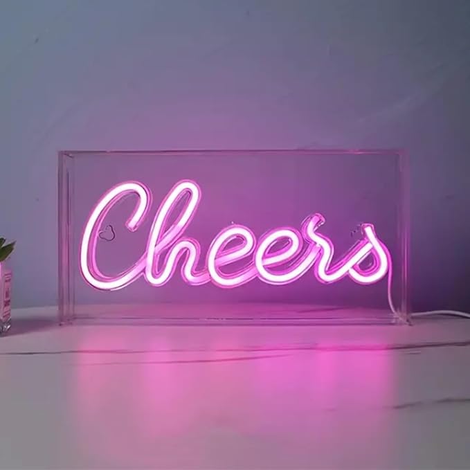 Cheers Neon Light, 3D Countertop Standable LED Cheers Pink Neon Sign Decorative - Image 3