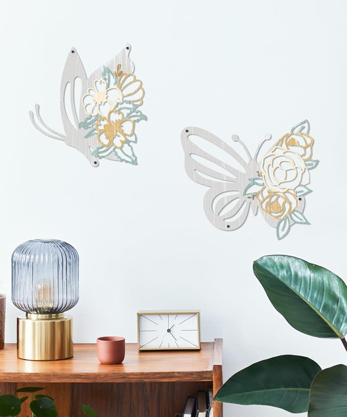 Putuo Decor 2 Pieces Butterfly Metal Wall Decor Floral Iron Wall Sculptures - Image 7
