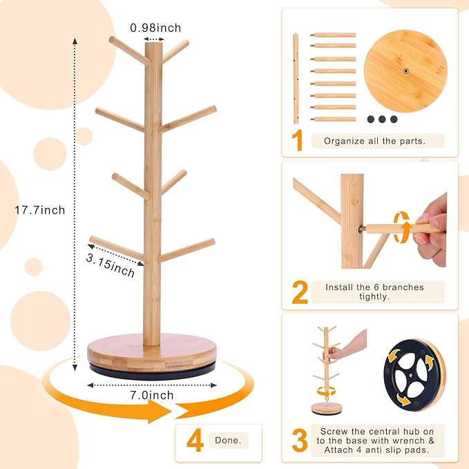 Mug Holder Tree, Upgraded 360° Rotated 8 Hooks Coffee Mug Holders - Image 4