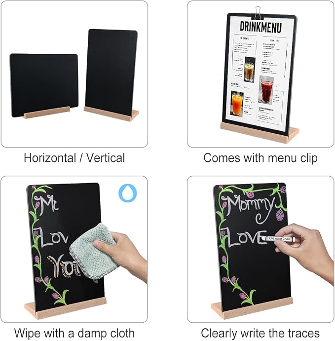 Desktop Chalkboard，Comes with Solid Wood Base，7.9x12″，Small Chalkboard - Image 4