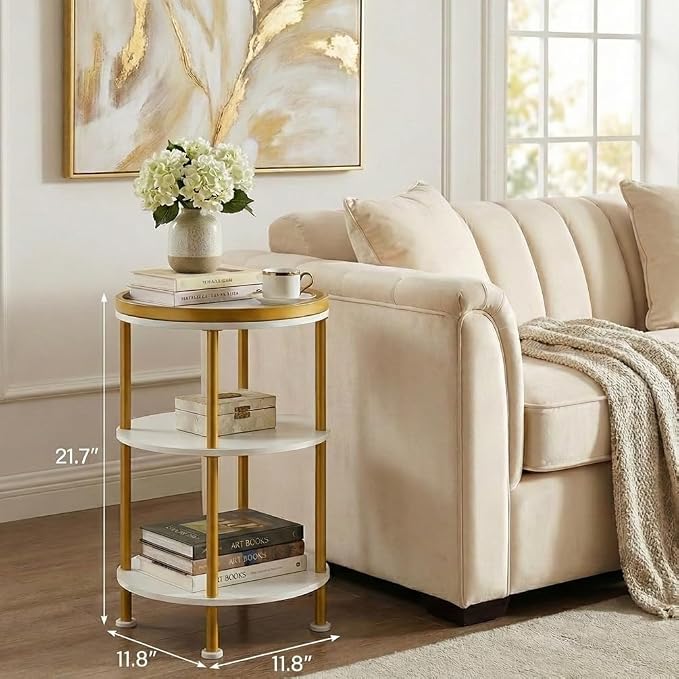 Small Round Side Table, 3-Tier Modern Nightstand - Image 3
