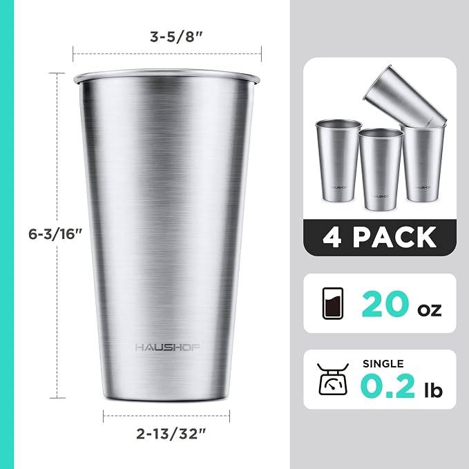 HAUSHOF Pint Cup, 20 oz Stainless Steel Cups, Stackable Metal Drinking Cups - Image 4