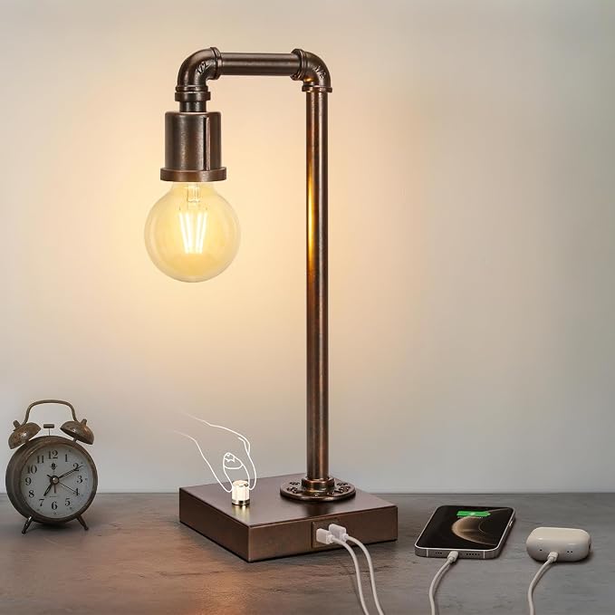 Industrial Table Lamp for Bedroom, Fully Dimmable Bedside Lamp by Seasidevillage