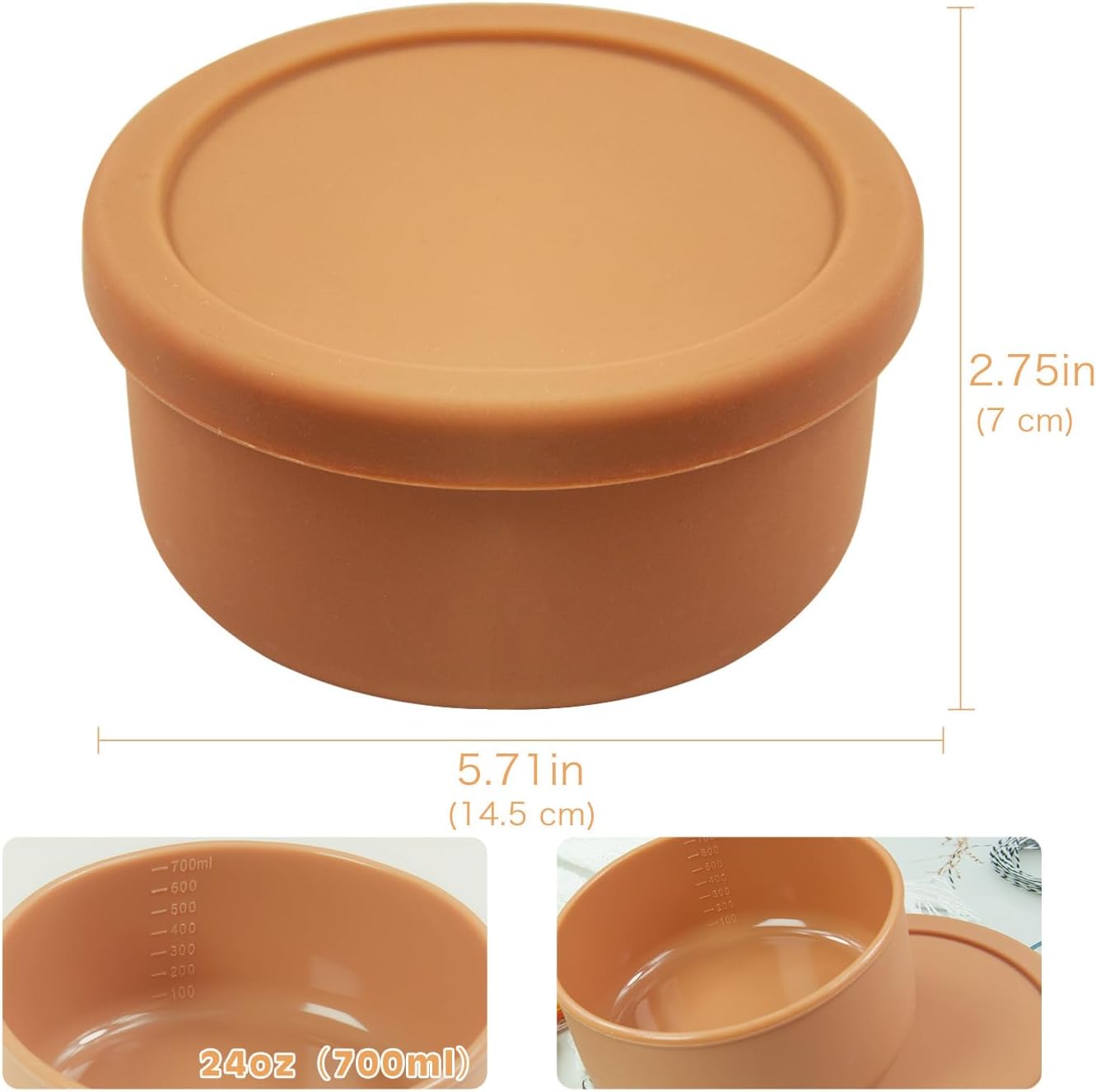 Silicone Food Storage Containers & Round Bowls with Lids - Meal Prep Containers for Kitchen Serving, Salad & Lunch - Airtight, Microwave/Fridge/Dishwasher Safe, BPA-Free, 24oz. (Grayish blue)