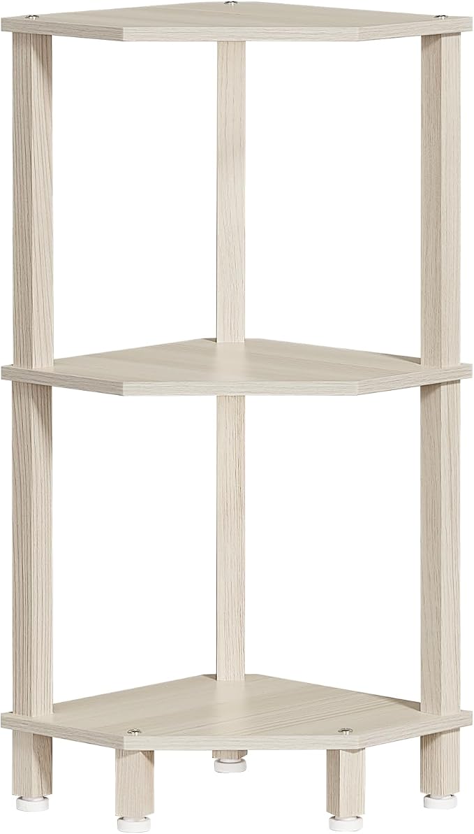 YUFAM 3-Tier Corner Shelf with Sturdy 5-Leg Base, Wooden Corner Bookshelf by YUFAM