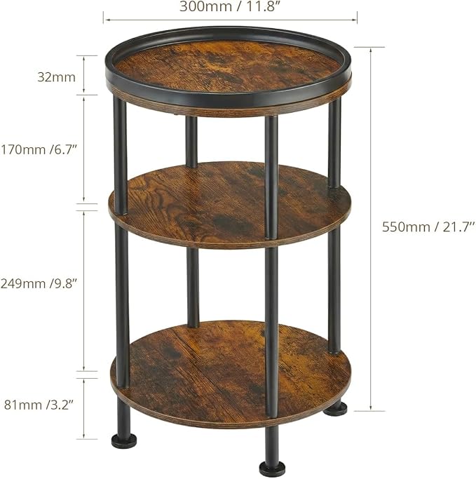 Small Round Side Table with Tray Top, 11.8" Narrow End Table - Image 3