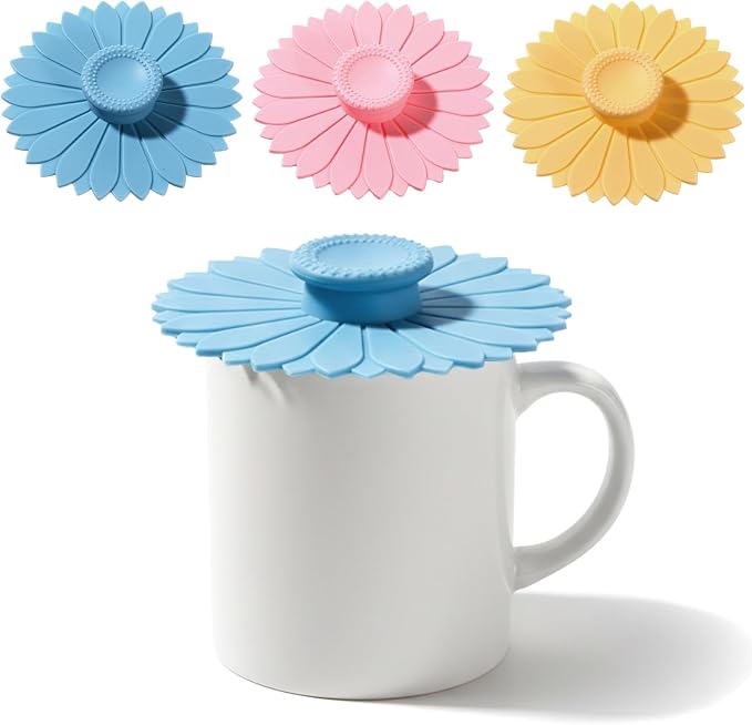 3 PCS Silicone Cup Covers, 4.1 Inch Sunflower Drink Covers Reusable Anti-dust - Image 2