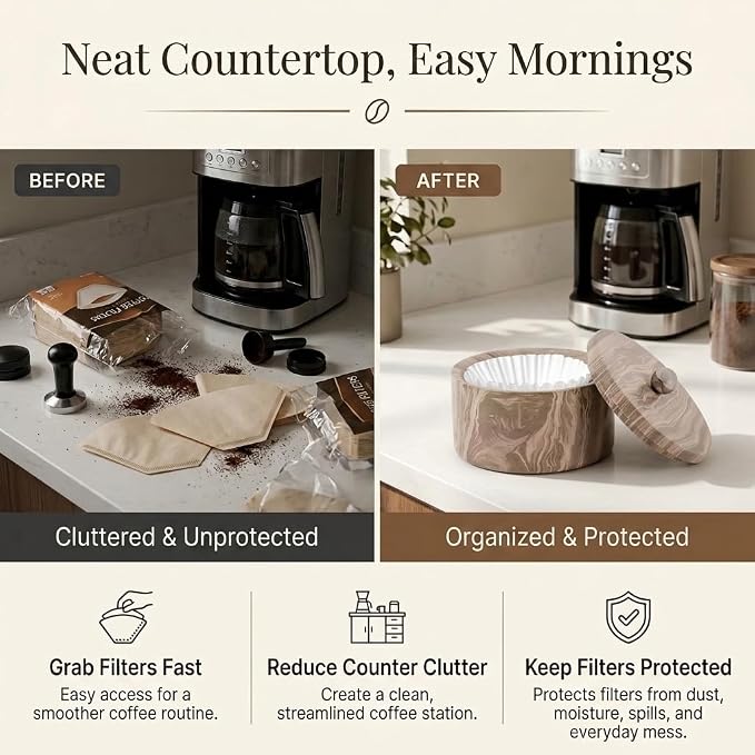 Marble Coffee Filter Holder – 6 inch Handmade Natural Brown Coffee Filter Holder - Image 4