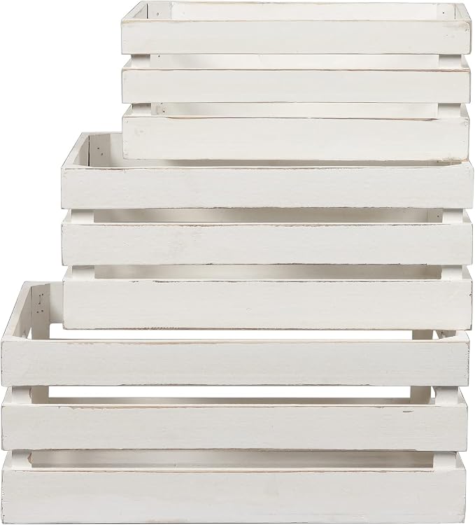 Rustic Wood Crates for Display White, Farmhouse Milk Crate Storage Bins - Image 8
