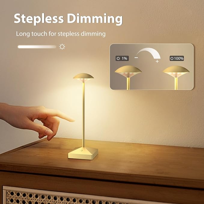 3 Pack 8.26in Gold Small Cordless Table Lamps Rechargeable, Battery Operated - Image 6