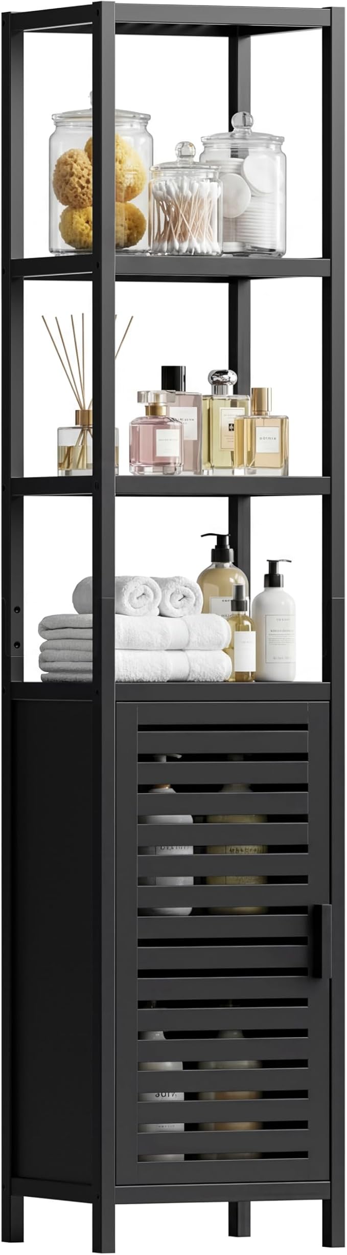 HITNET Bathroom Cabinet Freestanding, Tall Slim Bamboo Storage Cabinet by HITNET