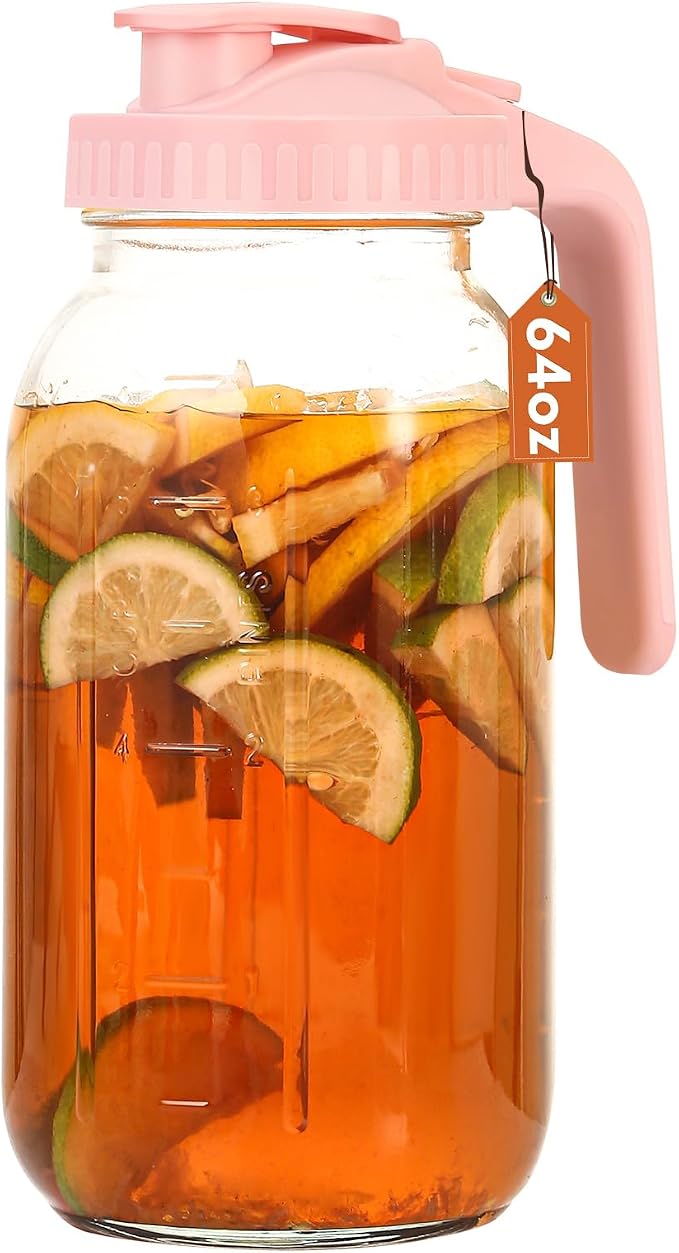 Mihlapi Glass Pitcher with Lid, 64 OZ Mason Jar Pitcher Double Leak Proof by Mihlapi
