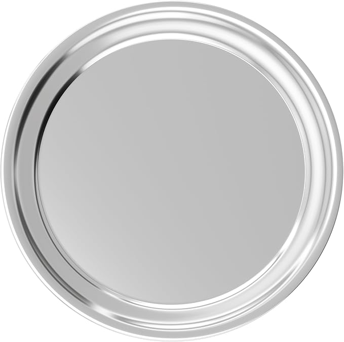 Large Stainless Steel Round Serving Tray, Metal Silver Bar Tray by olmaanseta
