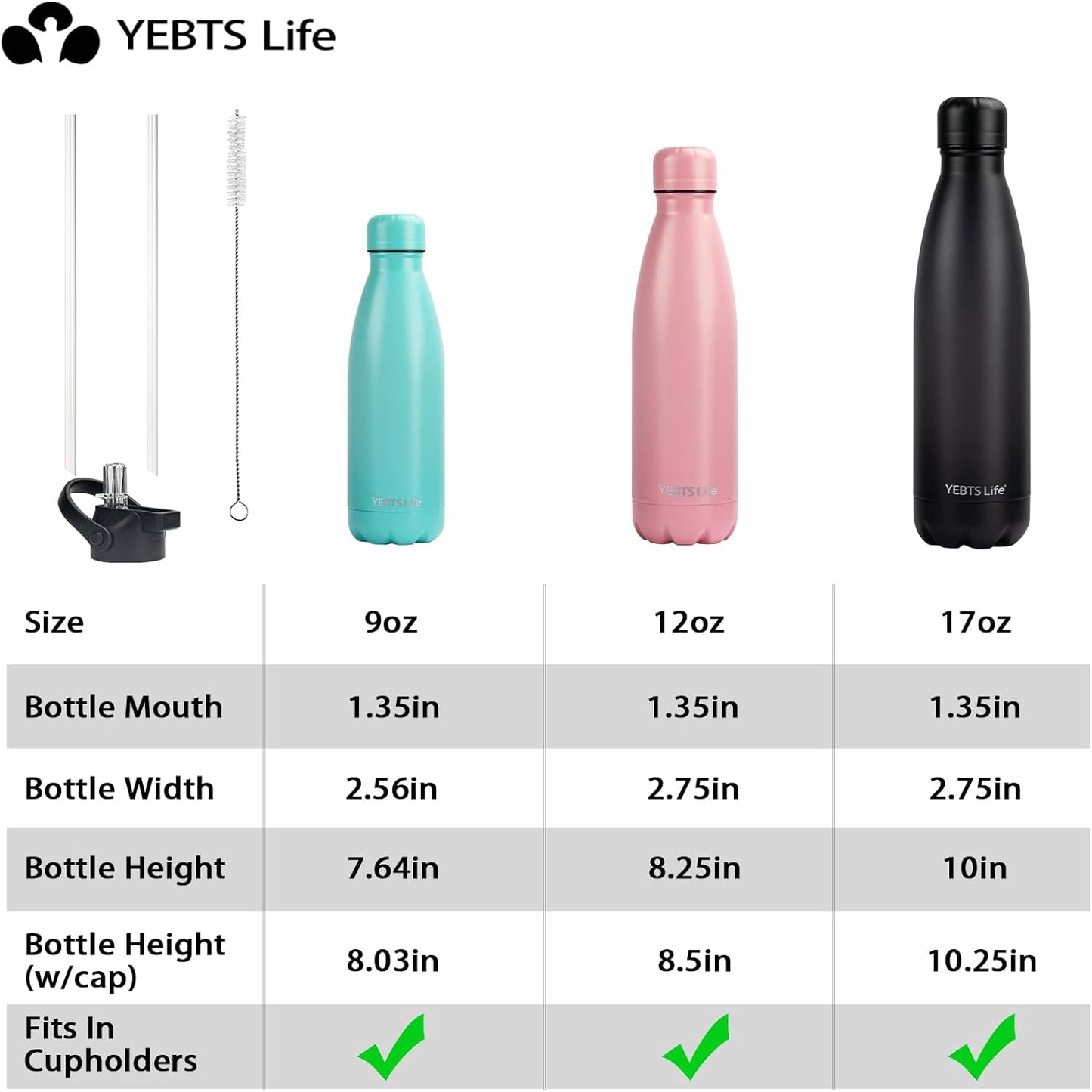 Insulated Water Bottle, 2 Pack-12oz Stainless Steel Water Bottles with straw lid, Metal Sports Water Bottles for Boys,Girls, Double Wall Vacuum BPA-Free Flask for School,Sports & Travel-Silver